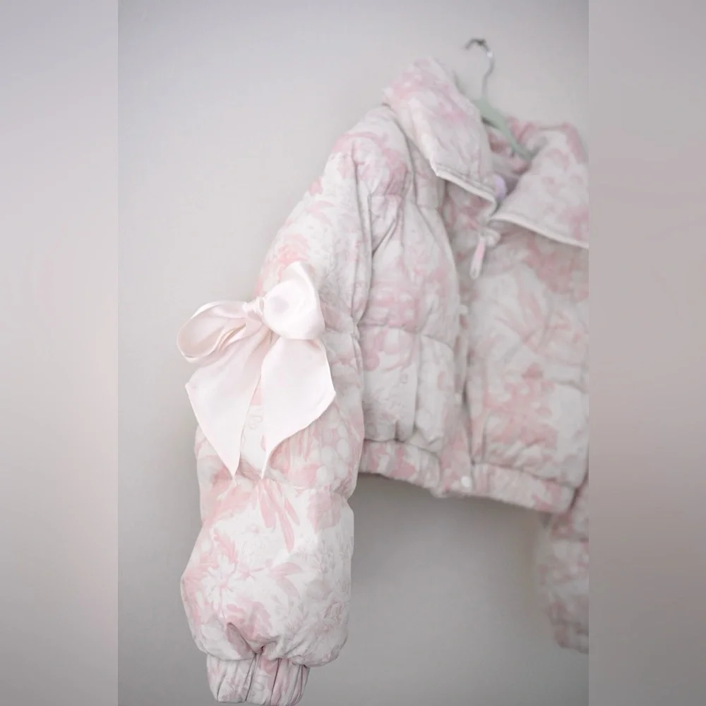 Selkie The Castle Pink Floral Marshmallow Puffer Womens Large Jacket- coquette - Picture 7 of 16